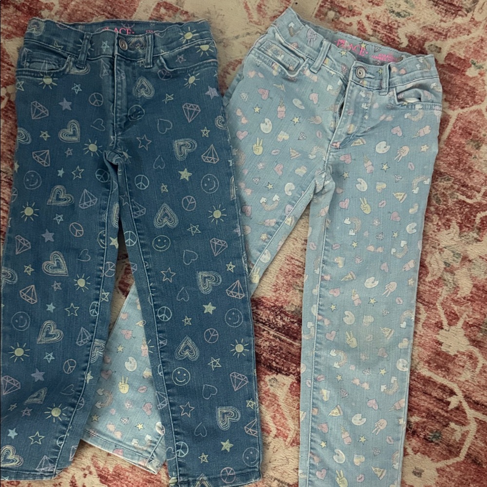 The Children's Place Printed Kid's Denim Jeans - Light Blue & Dark Blue